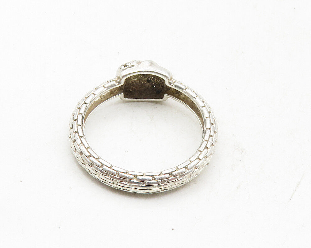 925 Sterling Silver  Shiny Genuine Diamonds Brick Layer Band Ring Sz 7  RG9978