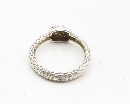 925 Sterling Silver  Shiny Genuine Diamonds Brick Layer Band Ring Sz 7  RG9978