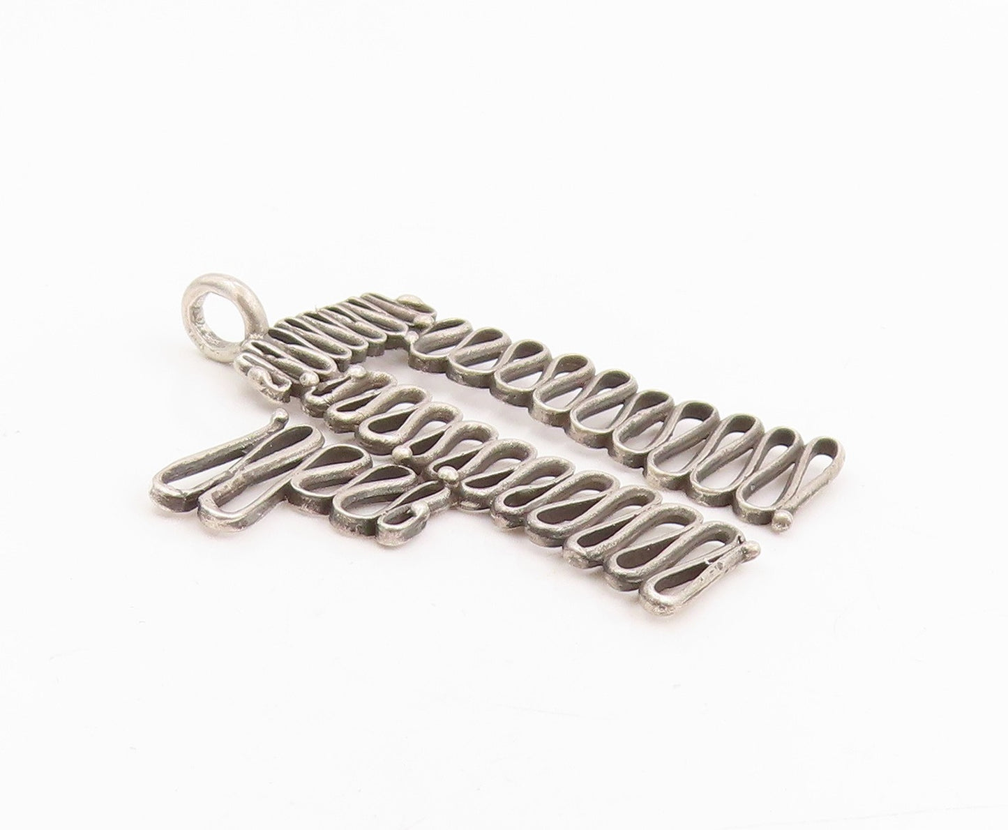 925 Sterling Silver Vintage Pendant POLAND Modernist Woven Wire Chai  PT25306