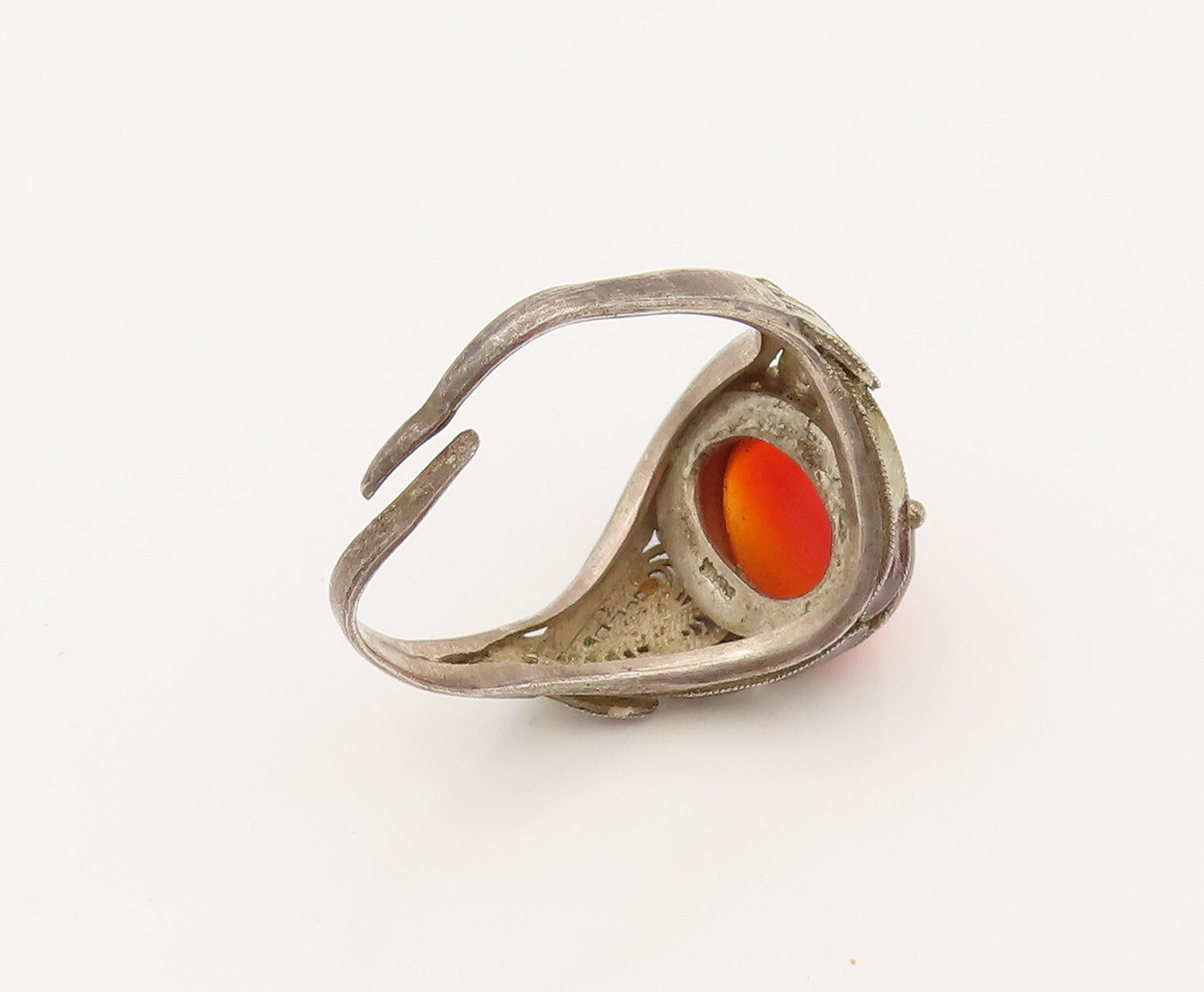 CHINESE 925 Sterling Silver Vintage Filigree Carnelian Ring Sz 9  RG26502