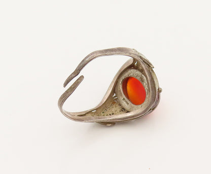 CHINESE 925 Sterling Silver Vintage Filigree Carnelian Ring Sz 9  RG26502