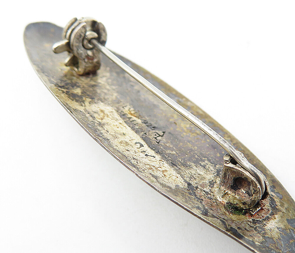 ISRAEL 925 Sterling Silver Vintage Eilat Stone Floral Twist Brooch Pin BP1237