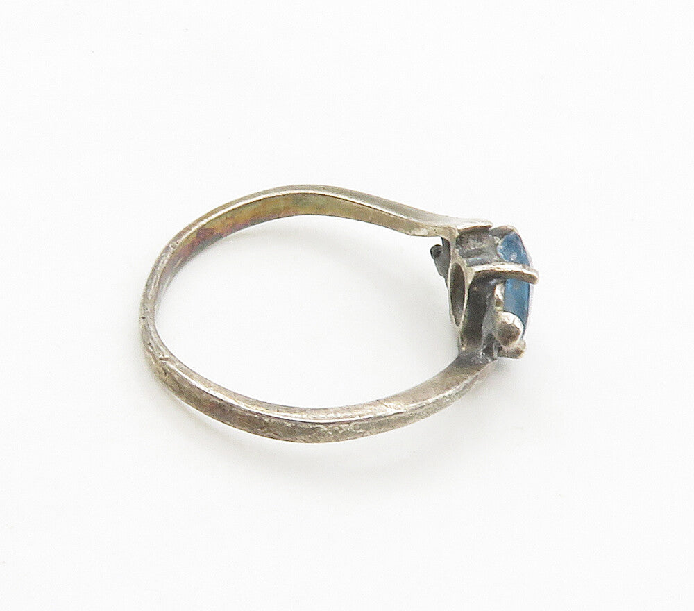 BOMA 925 Silver  Vintage Blue Topaz Floral Bypass Band Ring Sz 7  RG16552