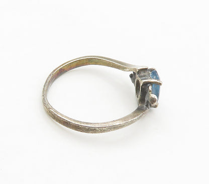 BOMA 925 Silver  Vintage Blue Topaz Floral Bypass Band Ring Sz 7  RG16552