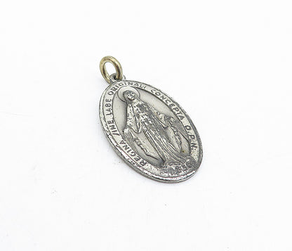 925 Sterling Silver  Vintage Antique Dark Tone Religious Figure Pendant PT3754