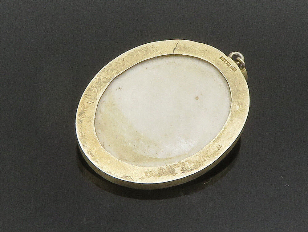 925 Sterling Silver  Vintage Sparkly Topaz Carved Woman Cameo Pendant  PT20389