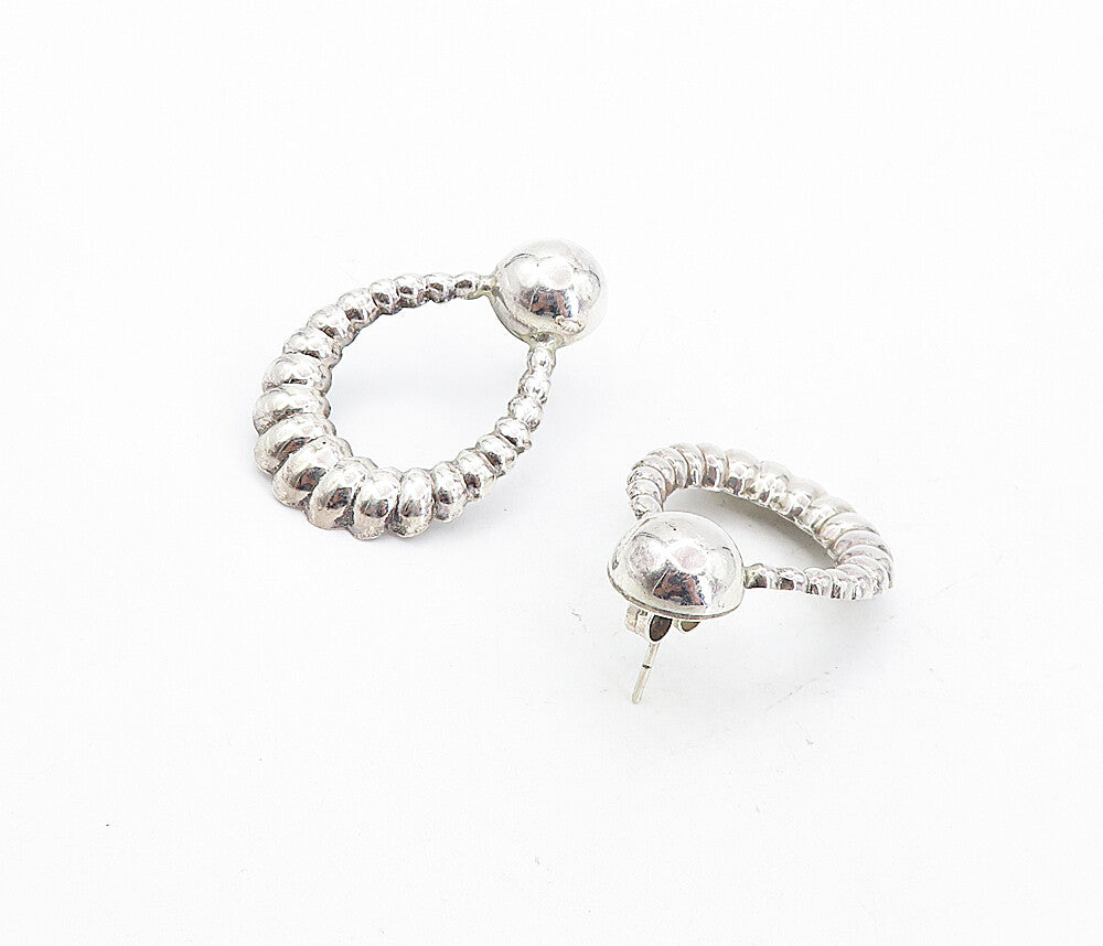 925 Sterling Silver  Vintage Shiny Fluted Dome Design Drop Earrings  EG4198