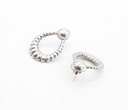 925 Sterling Silver  Vintage Shiny Fluted Dome Design Drop Earrings  EG4198