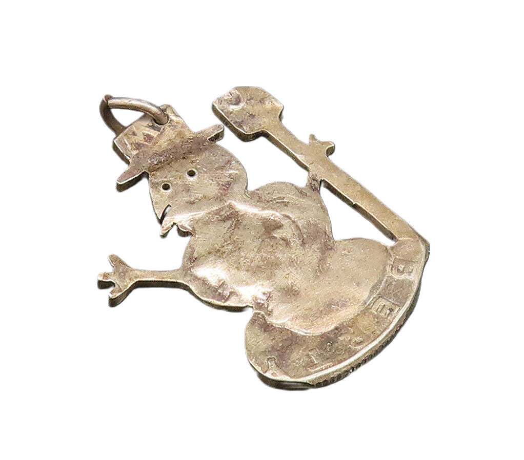 925 Sterling Silver  Vintage Minimalist Frosty Snowman Drop Pendant  PT21744