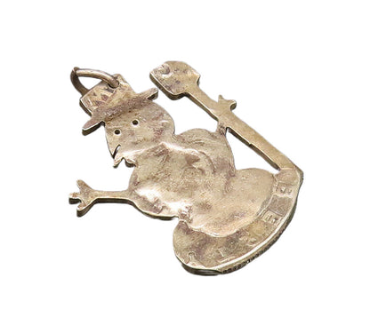 925 Sterling Silver  Vintage Minimalist Frosty Snowman Drop Pendant  PT21744