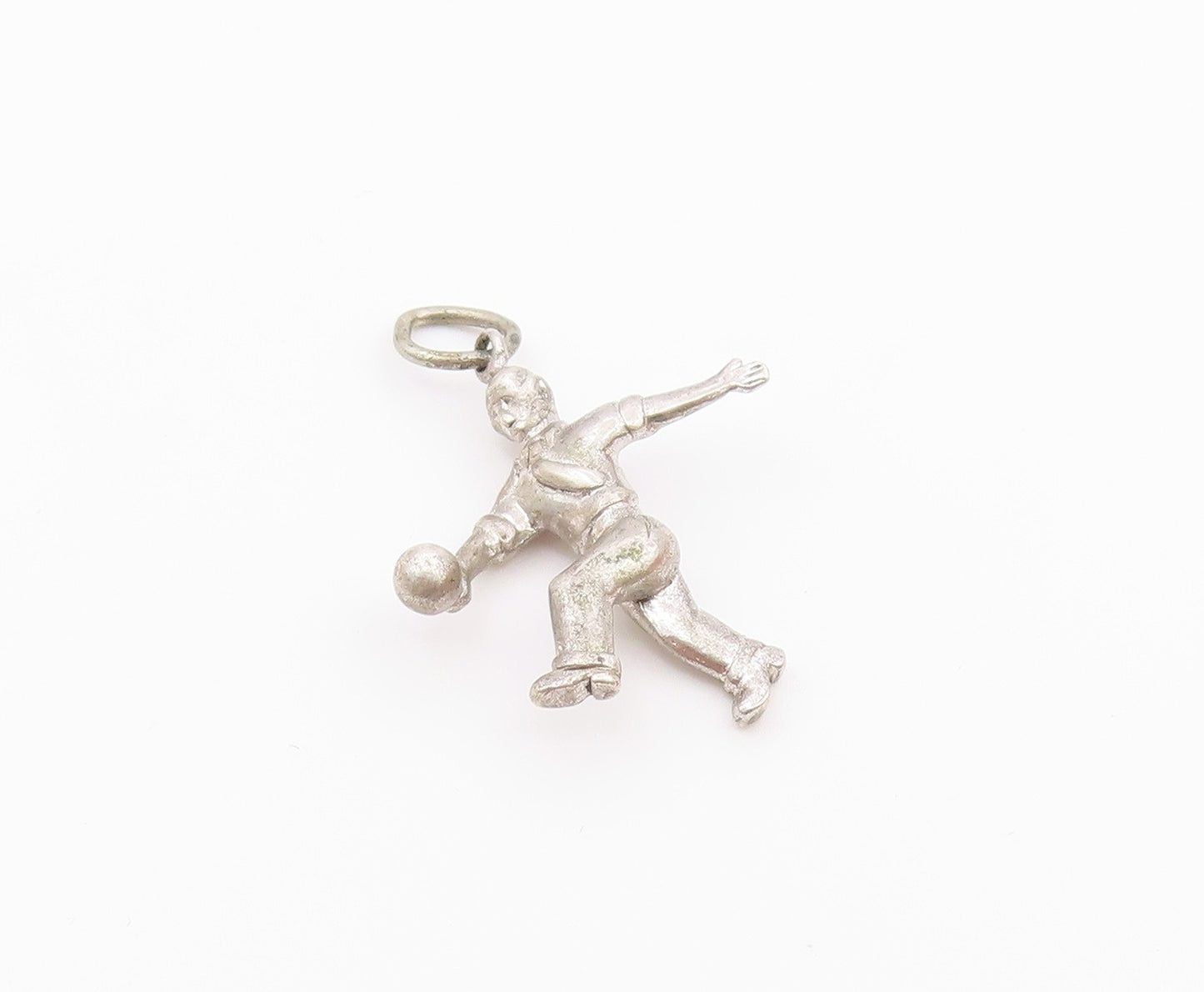 925 Sterling Silver  Vintage Shiny Man Bowling Sports Motif Pendant  PT18883