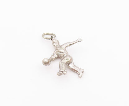 925 Sterling Silver  Vintage Shiny Man Bowling Sports Motif Pendant  PT18883