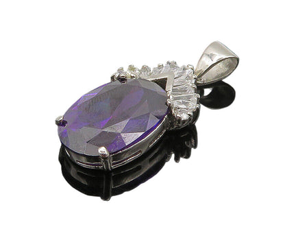 925 Sterling Silver  Faceted Purple & White Cubic Zirconia Pendant  PT15005