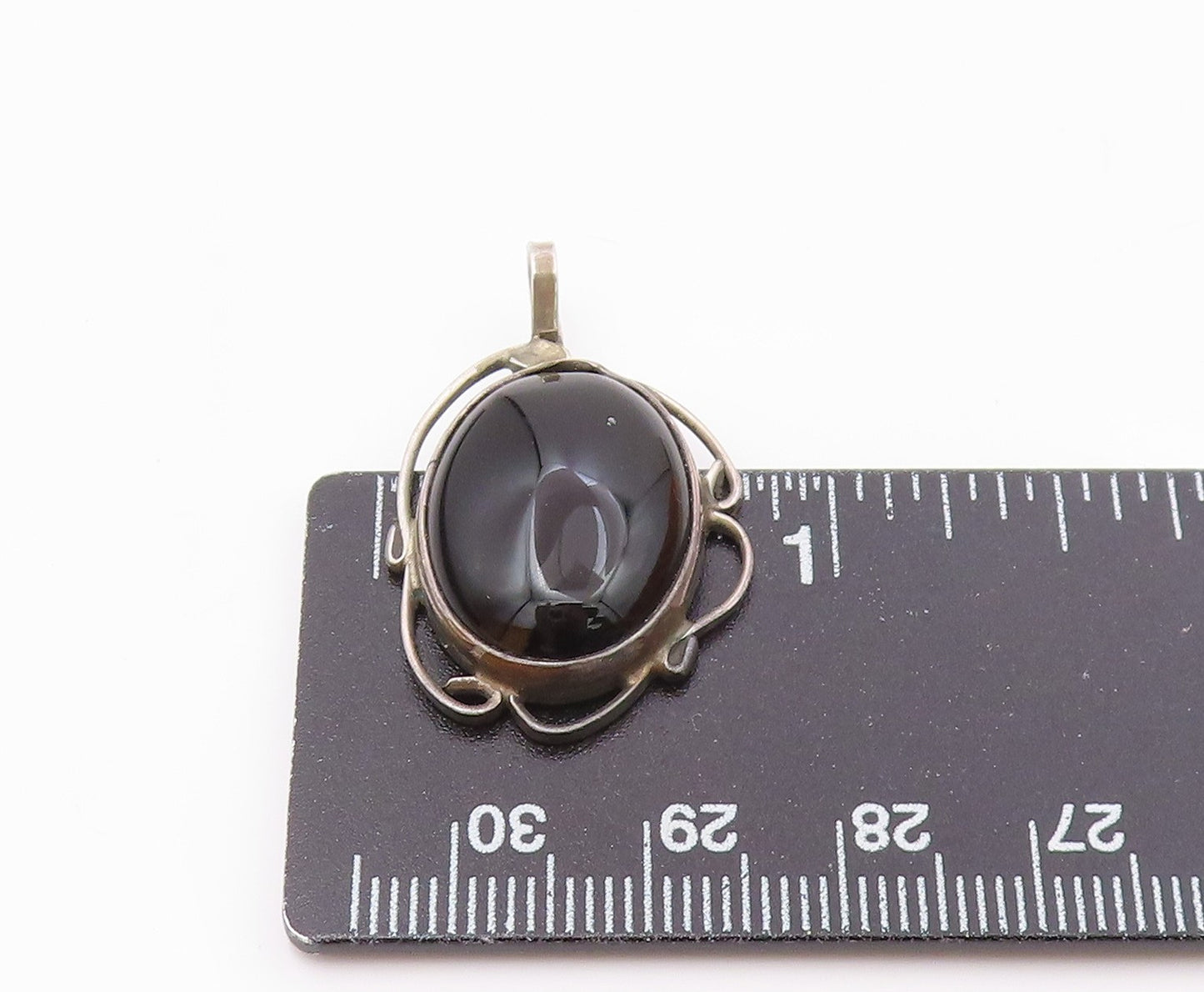 CLARENCE BAILON NAVAJO 925 Silver   Vintage Black Onyx Oval Pendant  PT13810