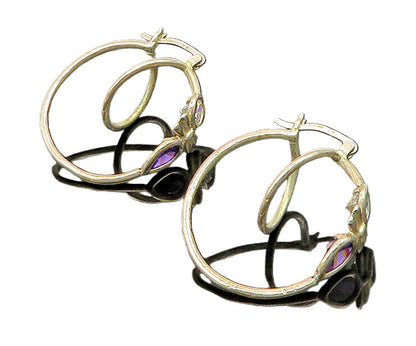 925 Silver  Vintage Amethyst & Cubic Zirconia Twisted Hoop Earrings  EG11685