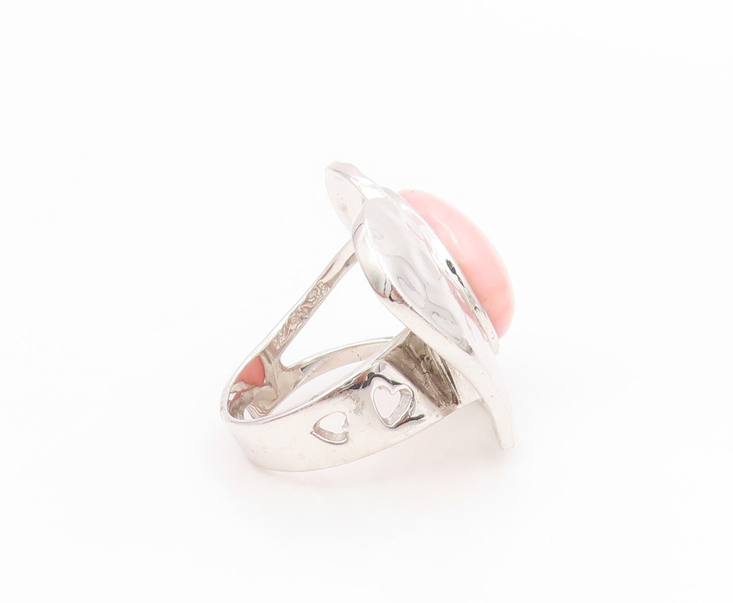 925 Sterling Silver Vintage Ring Pink Opal Modernist Love Heart  Sz 7  RG34529