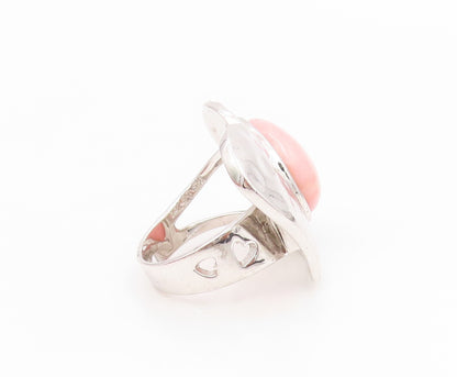 925 Sterling Silver Vintage Ring Pink Opal Modernist Love Heart  Sz 7  RG34529