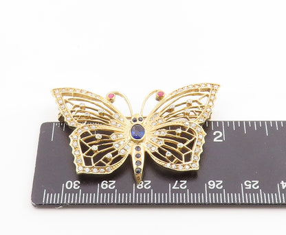 925 Sterling Silver Vintage Brooch Pin Gold Plated Sapphire Butterfly  BP12273