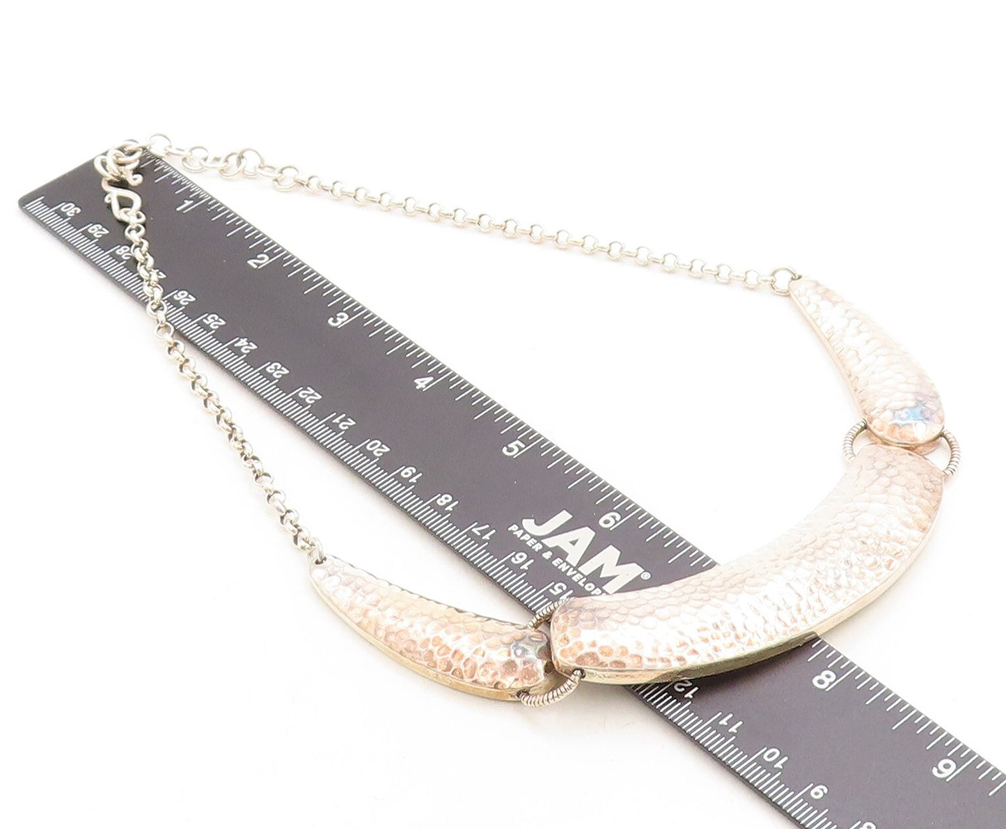 DOUG PAULUS 925 Silver  Vintage Shiny Hammered Detail Chain Necklace  NE1560