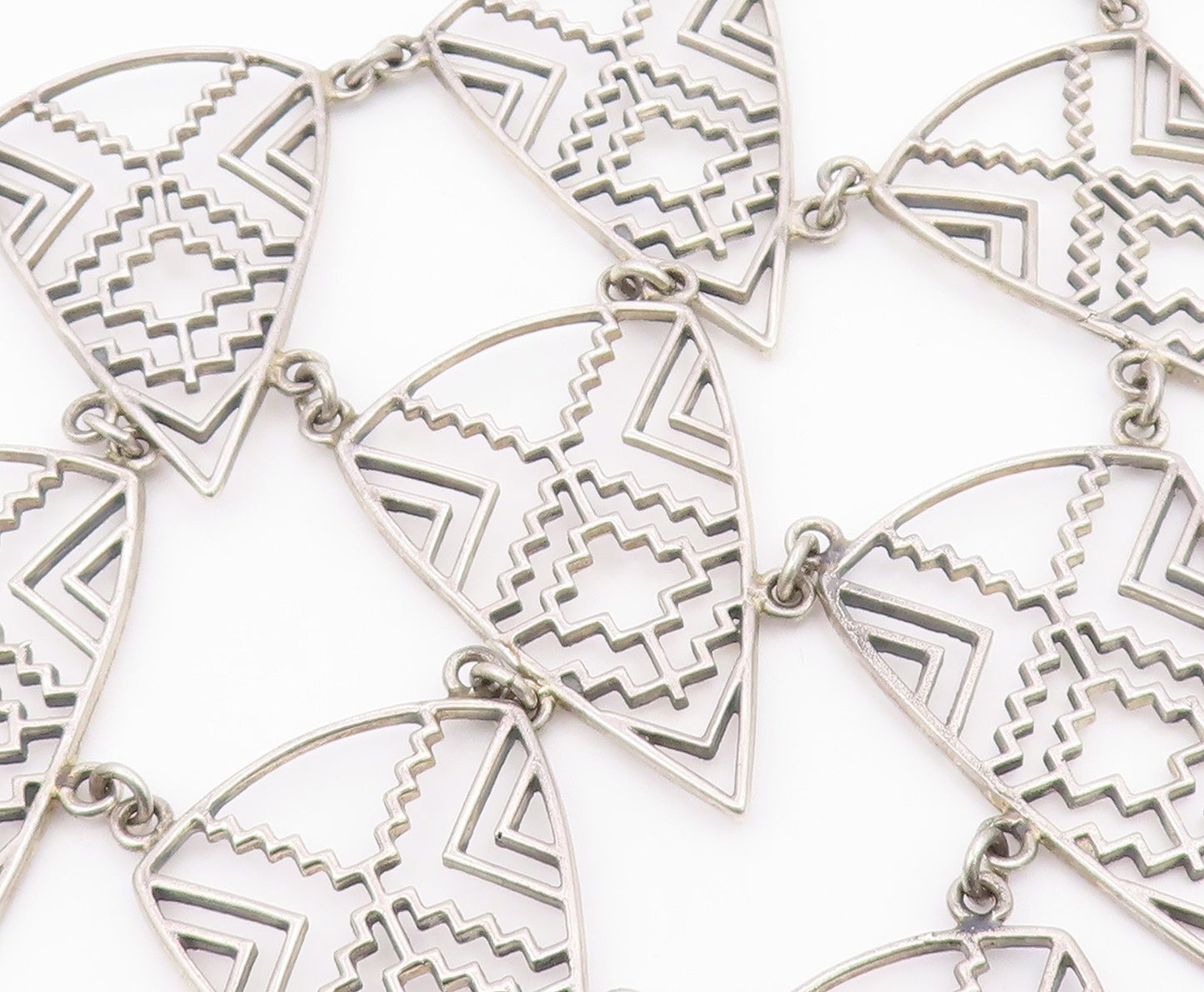 925 Sterling Silver  Vintage Shiny Open Geometric Chain Necklace  NE3721