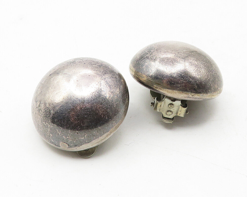 MEXICO 925 Sterling Silver  Vintage Hollow Dome Non Pierce Earrings  EG5893