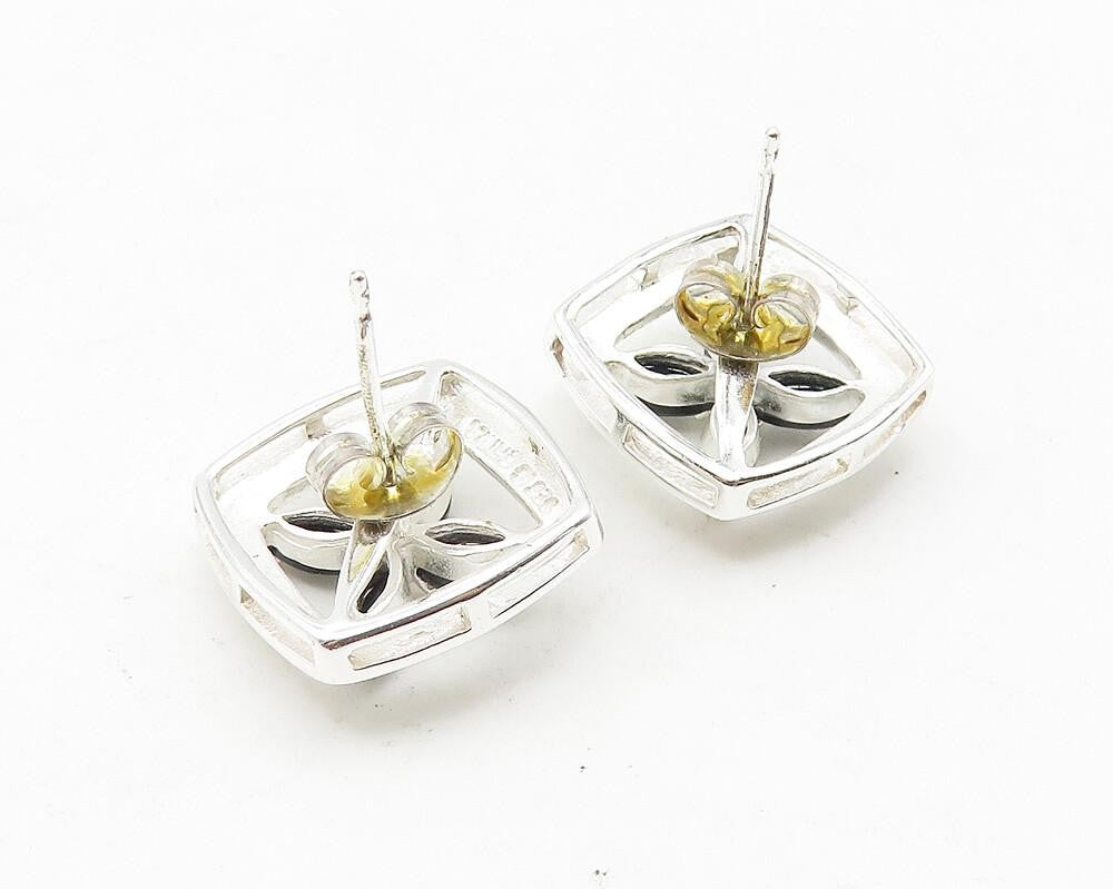 925 Sterling Silver  Petite Hematite Open Flower Motif Stud Earrings  EG5730