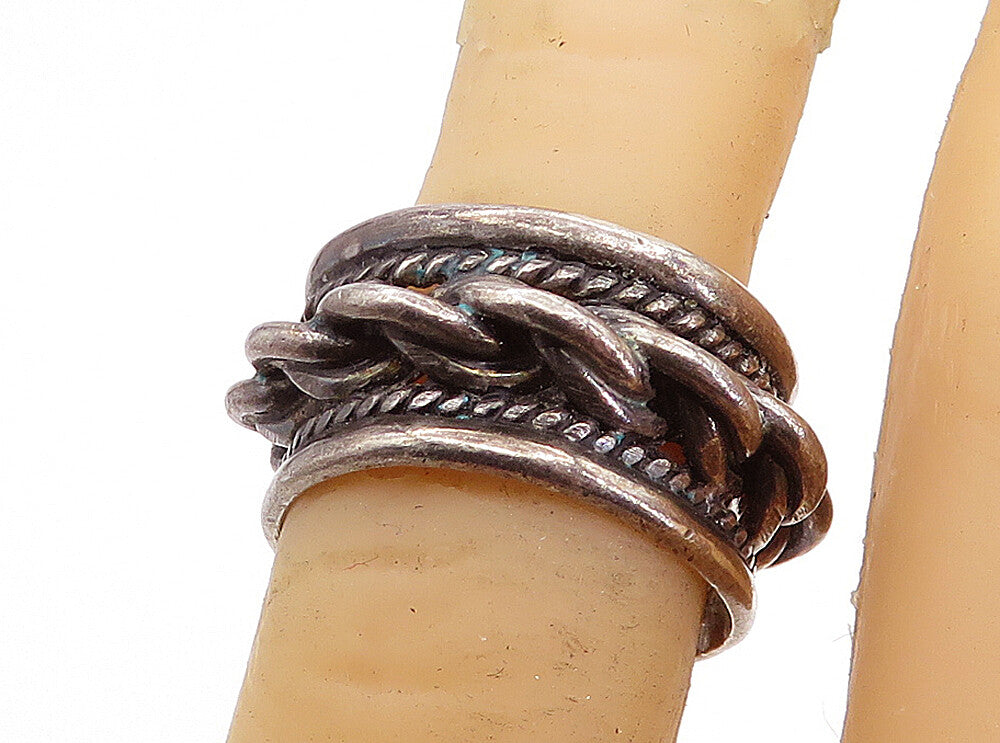 925 Sterling Silver  Vintage Oxidized Rope Twist Design Band Ring Sz 6  RG5012