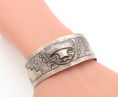 925 Sterling Silver  Vintage Dark Tone Traditional Face Cuff Bracelet  BT1552
