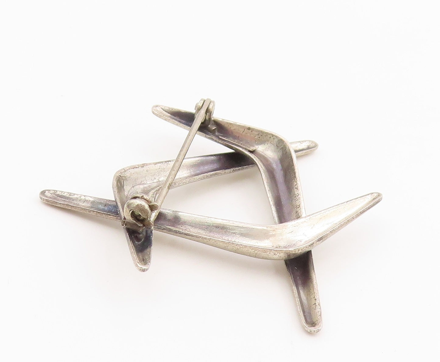 925 Sterling Silver Vintage Brooch Pin BEAU Abstract Interlocking Curve BP12181