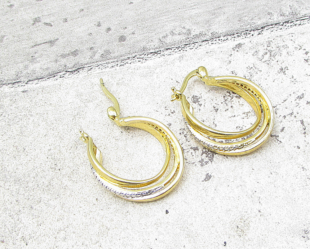 Gold Over 925 Sterling Silver .10ctw Genuine Diamonds Hoop Earrings EG1323