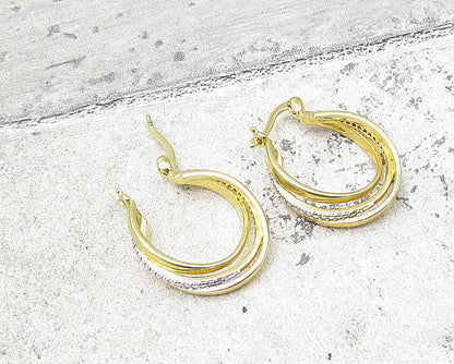 Gold Over 925 Sterling Silver .10ctw Genuine Diamonds Hoop Earrings EG1323