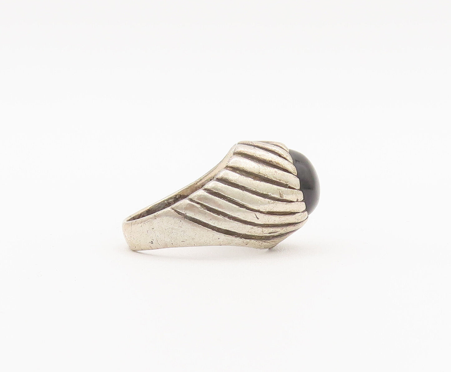 925 Sterling Silver Vintage Ring SARAH COVENTRY Etched Lines Onyx Sz 7  RG27938