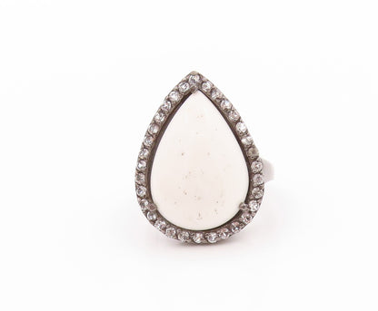 925 Sterling Silver Vintage Ring Drop Shape Gemstone Halo CZ  Sz 7.5  RG32342