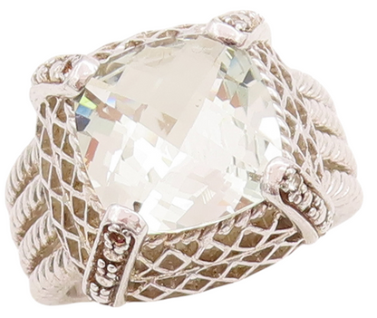 925 Sterling Silver Vintage Ring Square Green Amethyst Carved Roped Sz 7 RG29360
