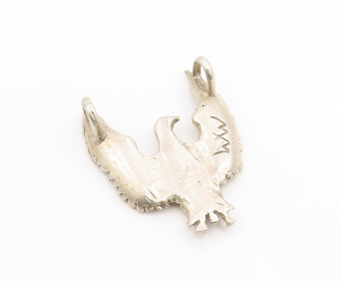 925 Sterling Silver Vintage Pendant Etched Majestic Flying Eagle Charm  PT25932