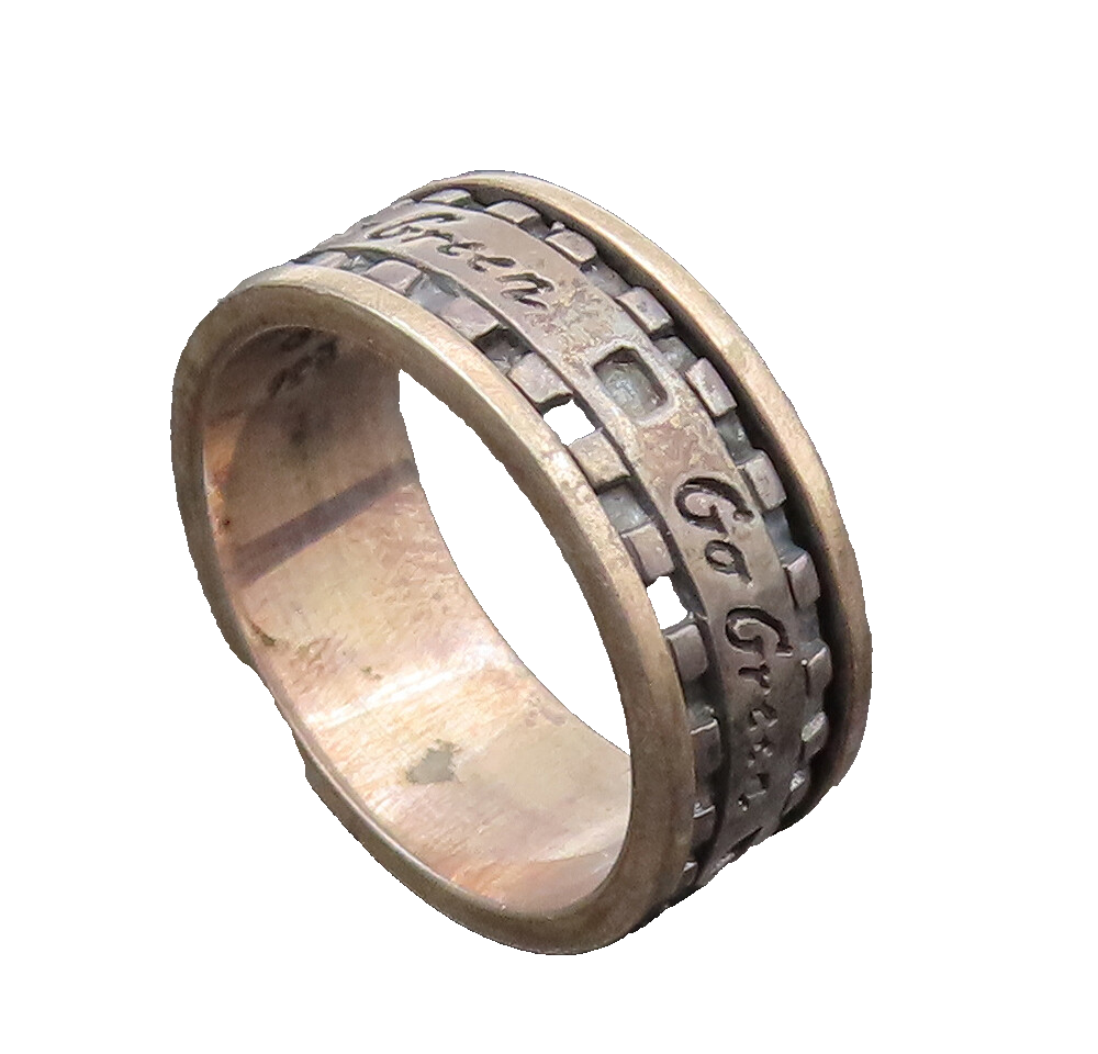 GEOART 925 Sterling Silver Vintage Engraved Go Green Band Ring Sz 9 RG26351