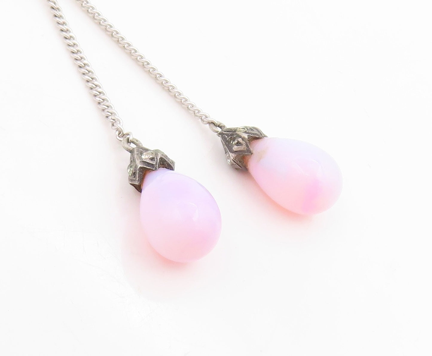 925 Sterling Silver Vintage Necklace Pink Opal Elegant Teardrop Knot  NE4806