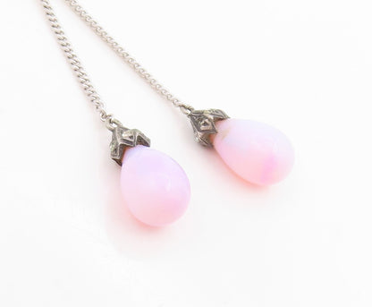 925 Sterling Silver Vintage Necklace Pink Opal Elegant Teardrop Knot  NE4806
