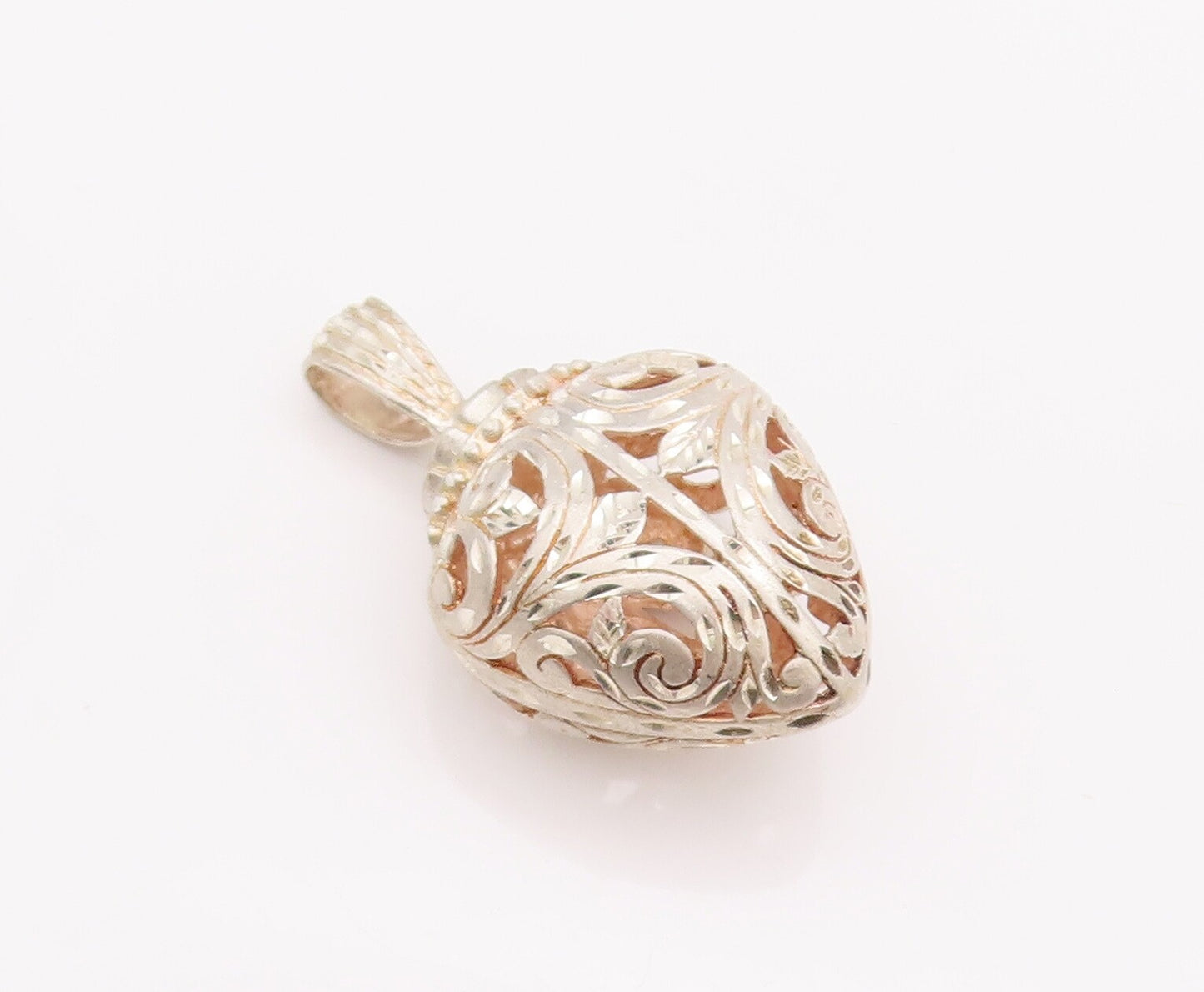 925 Sterling Silver Vintage Pendant Puffed Floral Carved Openwork  PT22979