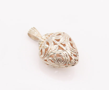 925 Sterling Silver Vintage Pendant Puffed Floral Carved Openwork  PT22979