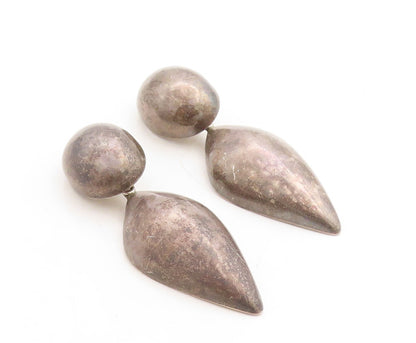 925 Sterling Silver Vintage Earrings MEXICO Dark Tone Puffed Dangling  EG13279