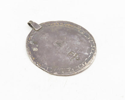 925 Sterling Silver  Vintage Antique Dark Tone Chiseled Border Pendant  PT7394