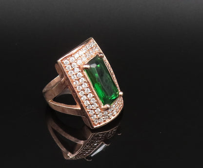 925 Silver  Vintage Rose Plated Emerald & Topaz Statement Ring Sz 8  RG25849