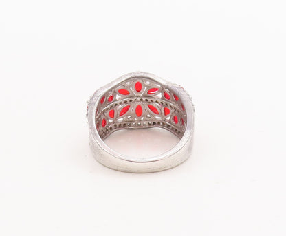 925 Sterling Silver Vintage Ring Marquise Cut 2 Tone CZ  Sz 7  RG29258