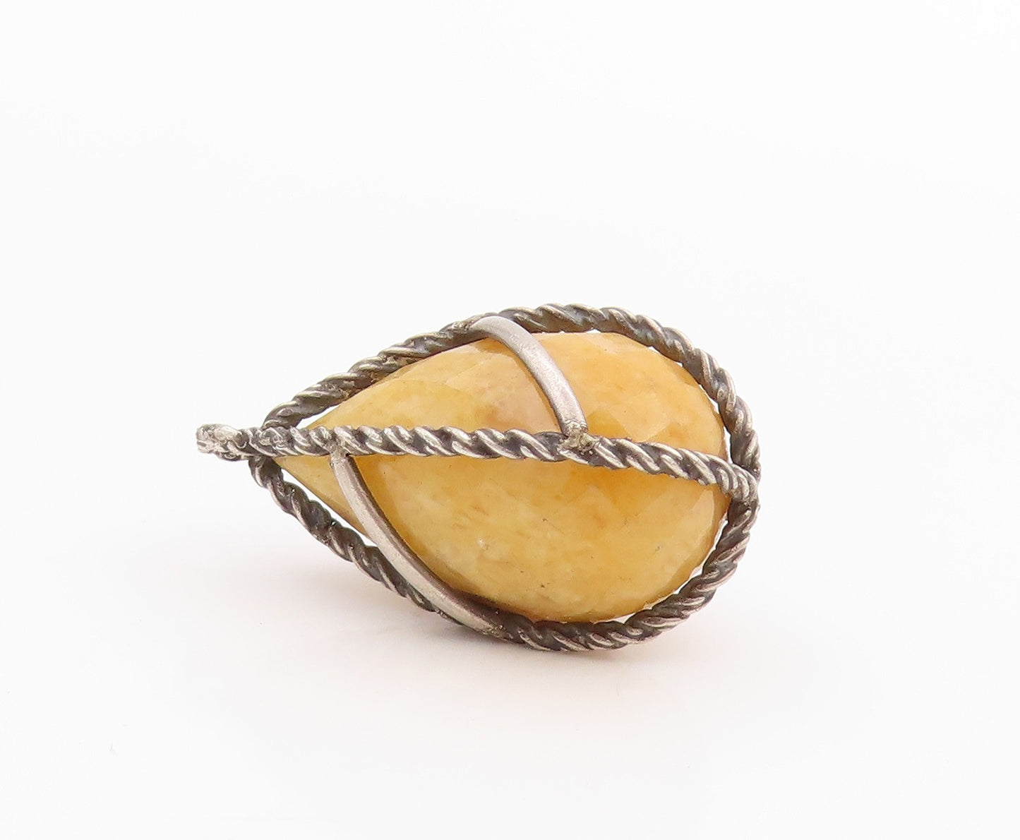 925 Sterling Silver Vintage Pendant Twisted Rope Caged Gemstone  PT24446