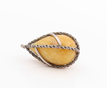 925 Sterling Silver Vintage Pendant Twisted Rope Caged Gemstone  PT24446