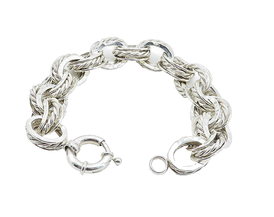 925 Sterling Silver  Vintage Polished Hammered Twist Chain Bracelet  BT2301