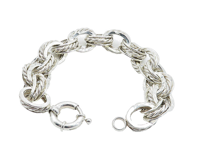 925 Sterling Silver  Vintage Polished Hammered Twist Chain Bracelet  BT2301