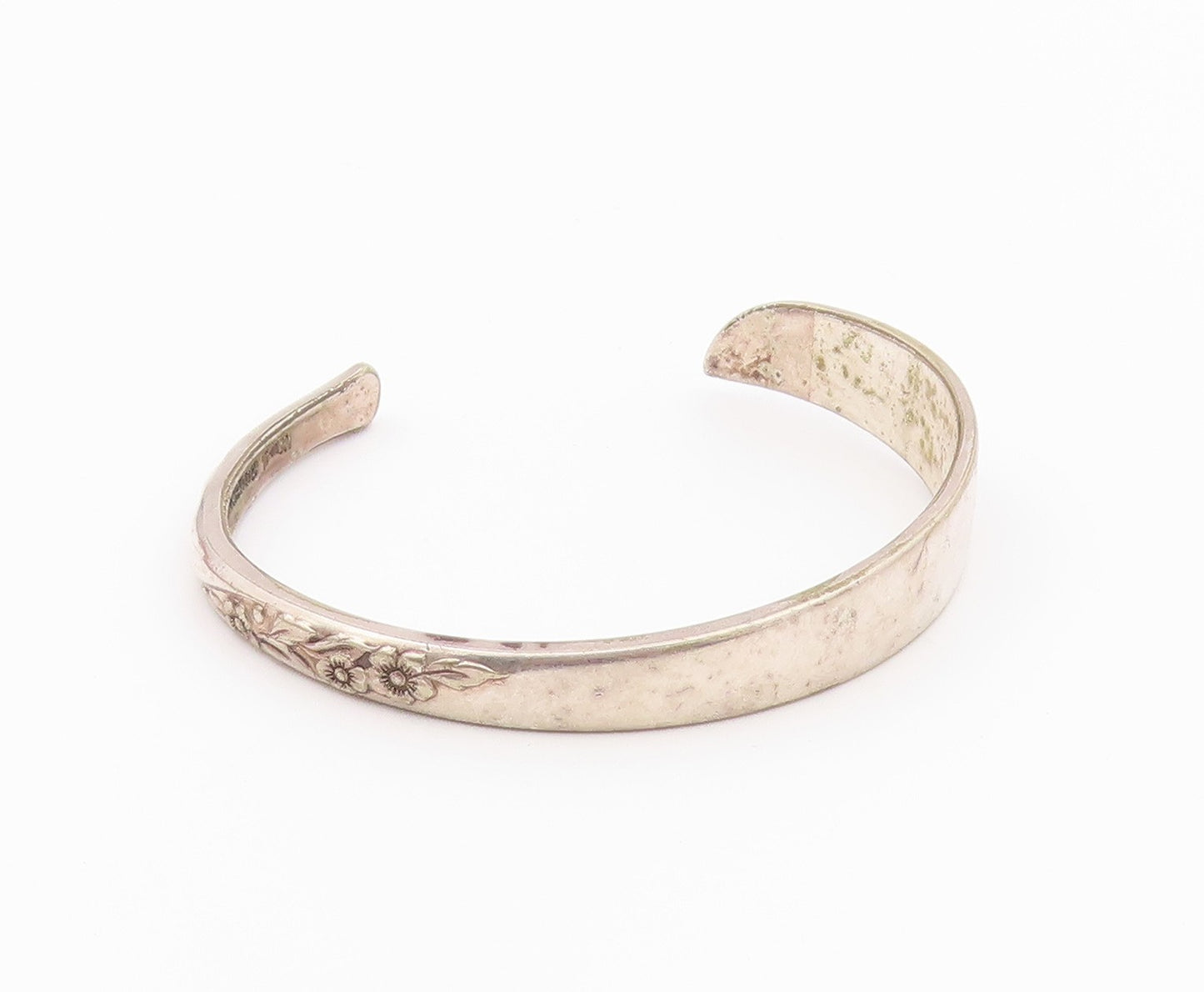 ROGERS ONEIDA 925 Silver  Vintage Shiny Floral Detail Cuff Bracelet  BT7995