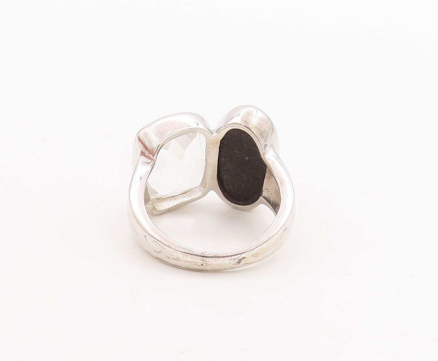 925 Sterling Silver Vintage Ring Oval Onyx Rectangle Topaz  Sz 7  RG29180